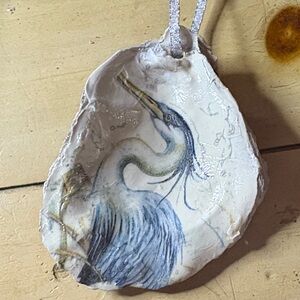 Heron Decorated Oyster Shell Ornament